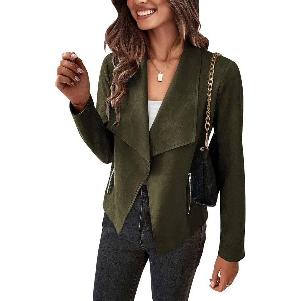 Women's Army Green PRETTYGARDEN Faux Suede Jackets Fall Clothes Long Sleeve